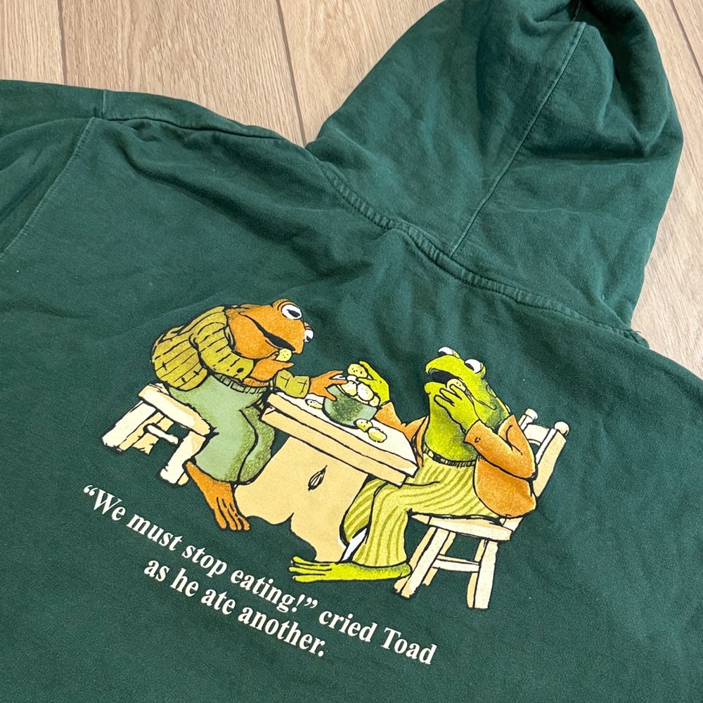 Frog and Toad Graphic Pullover Hoodie Sz L Frog & Toad Eating Cookies Distressed